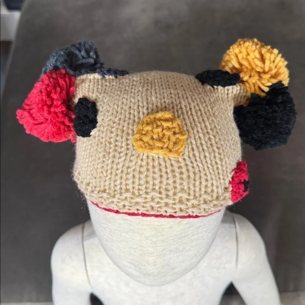 Daisy Baby Infant Spotted Crocheted Beanie Hat with Pom Poms 0-12 months NEW